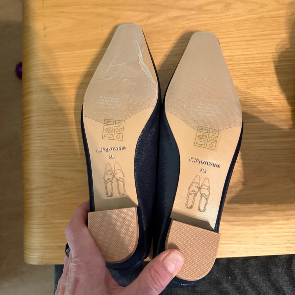 C.Paravano Womens Navy Blue Square Pointed Toe Mary Jane Low Block Heel Pumps 38 - Picture 5 of 7